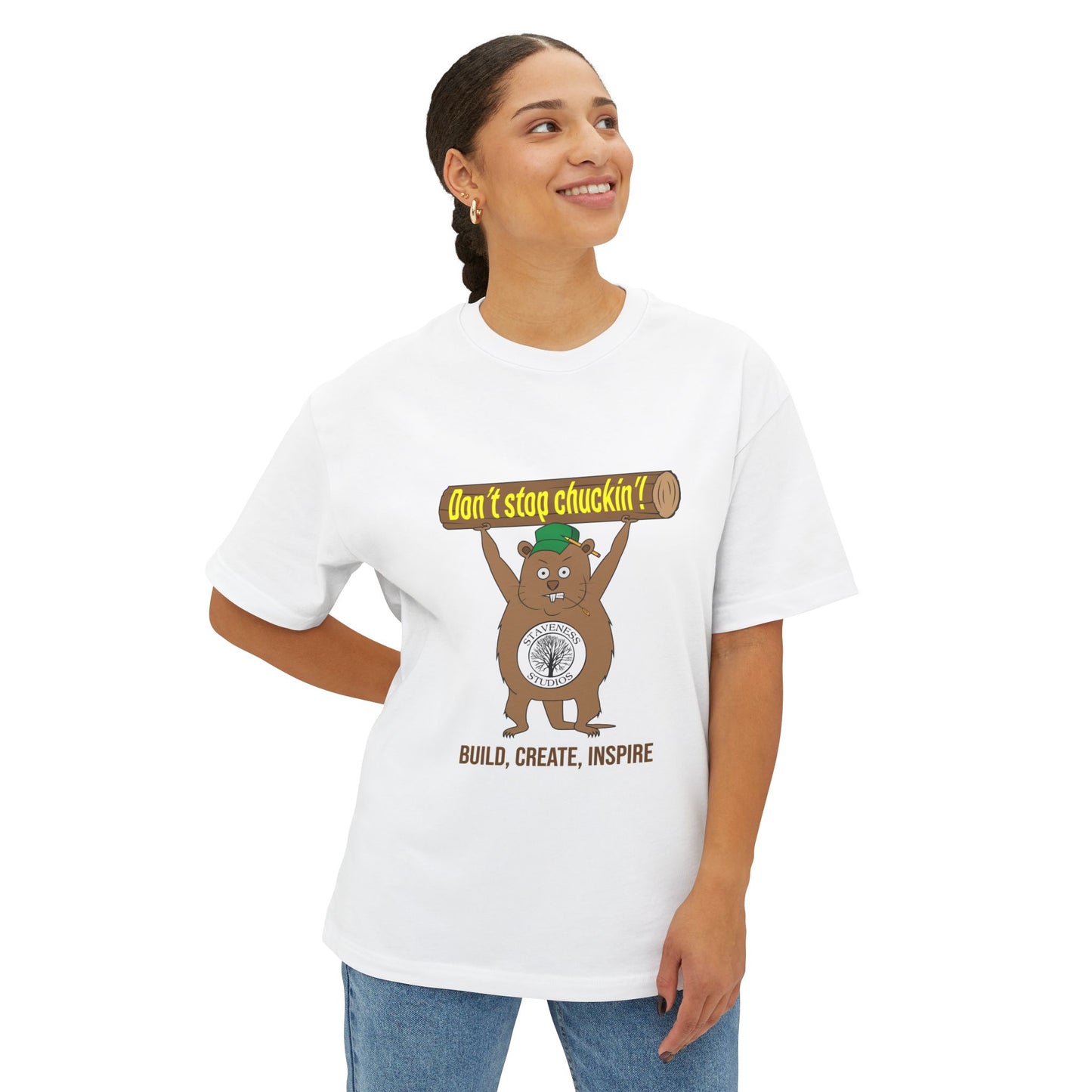 Don't Stop Chuckin'! Staveness Studios Homestead Maker Unisex Oversized Boxy Tee