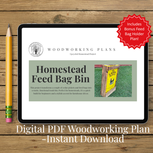 DIY Woodworking Plans – Rustic Feed Bag Garbage Bin + BONUS Feed Bag Holder (Digital PDF)