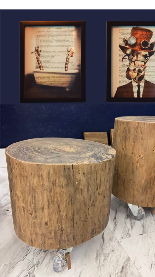 Handcrafted Log Stump Stools on Rollers — (Local Pickup Only)